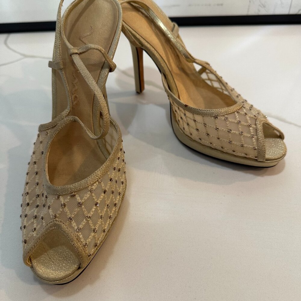 Gold Rhinestone open toe heel (By Mina)